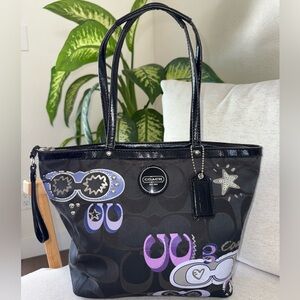 Coach Poppy Y2K Daisy Pop Optic Black Purple Tote Shoulder Handbag Purse #F17587